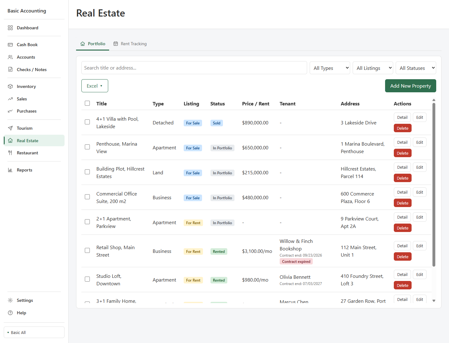 Real Estate edition: portfolio, tenants and contracts