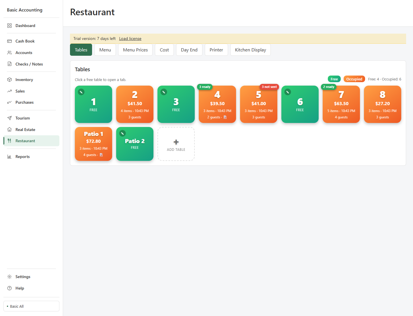 Restaurant edition: live table overview